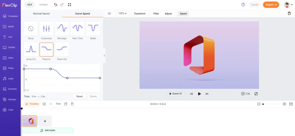 Honest FlexClip Review: In-depth Guide for your Decision-Making 48 Options in curve speed