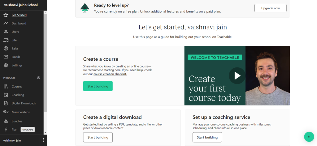 Options to get started with Teachable