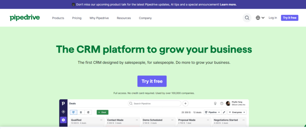 Top 5 CRM for Software Companies and the Advantages of using them 5 Pipedrive 1536x651 1