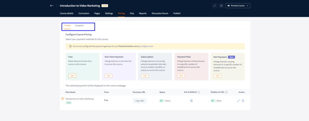 Pricing of the course