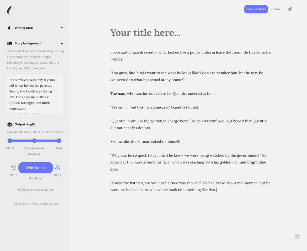 Experimenting with 9 Short Story Generator Using My Words 19 ShortlyAI output