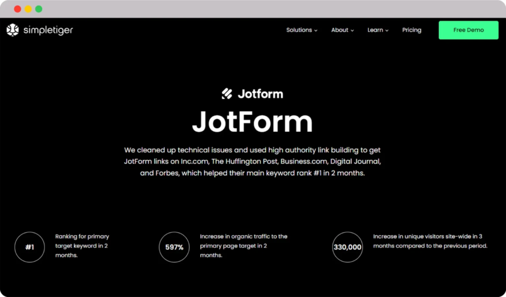 SaaS Marketing Agency Spotlight: Meet the Experts in driving Results 14 Simple Tiger Marketing results for Joform Company 1536x900 1