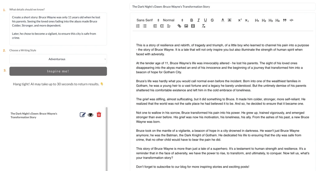 Experimenting with 9 Short Story Generator Using My Words 24 StoryLab AI output