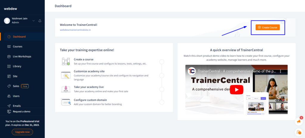TrainerCentral dashboard