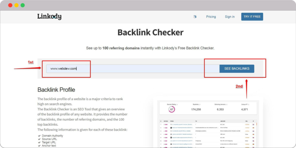 Dominate Search Engine with Backlink Checker: Our 20 Free & Paid Picks 51 Write the domain name for backlinks 1536x771 1