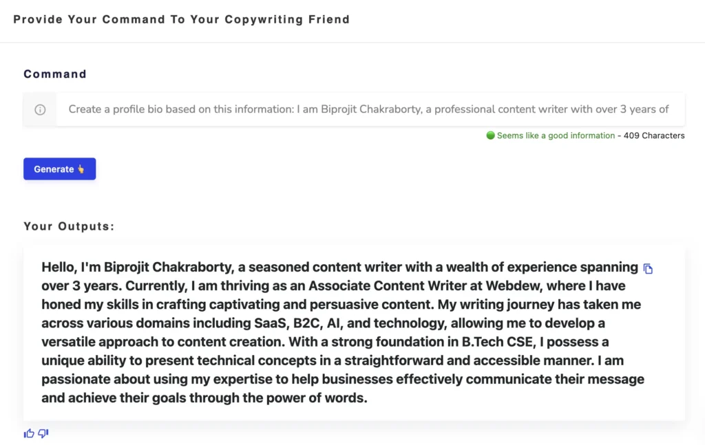 Writecream generating responses