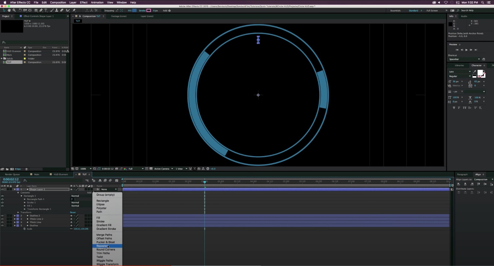 add repeater effect on shape layer
