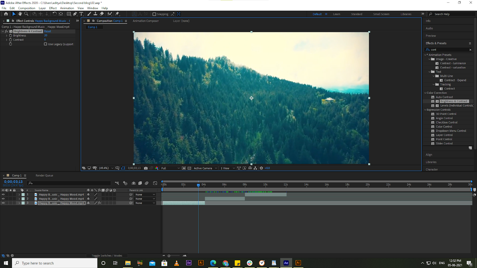 brightness and contrast effects in after effects