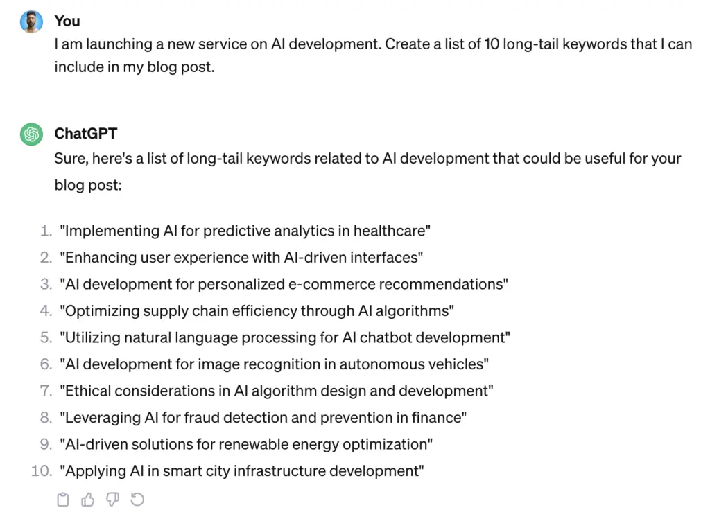chatgpt creating keywords