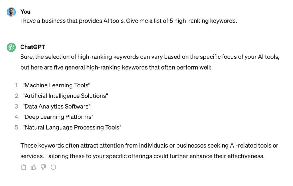 chatgpt finding keywords
