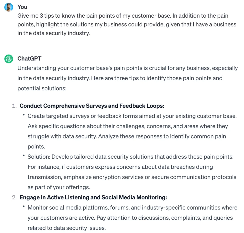 chatgpt promots to understabd pain points