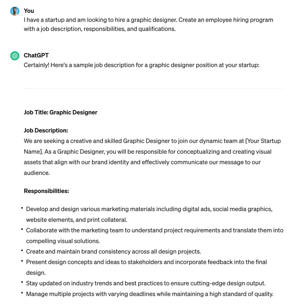 chatgpt prompts for job description