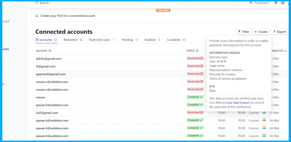 connected accounts dashboard