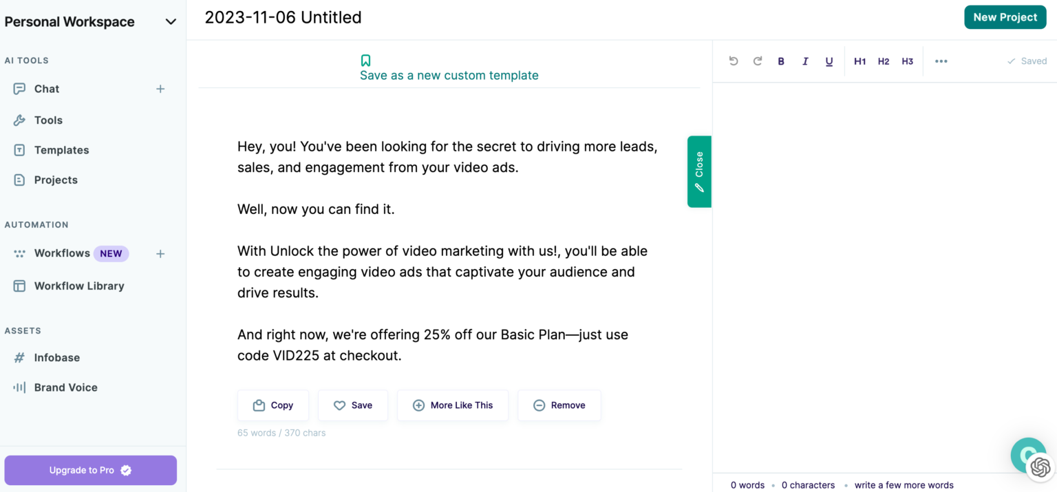 11 Best AI Email Writing Tools: A Gateway to More Impactful Emails 12 copyai generated email 1536x715 1