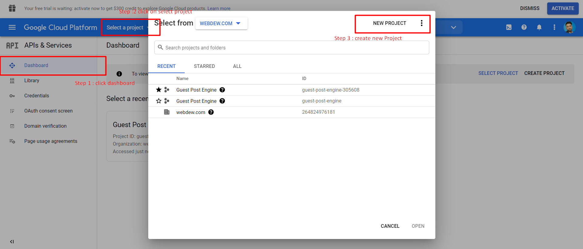 create a google api key