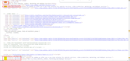 meta tag in website source code