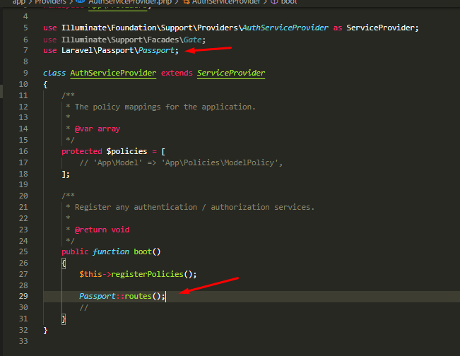 A Handy Guide on how to create Authenticated API in Laravel 5 open app Providers AuthServiceProvider.php file