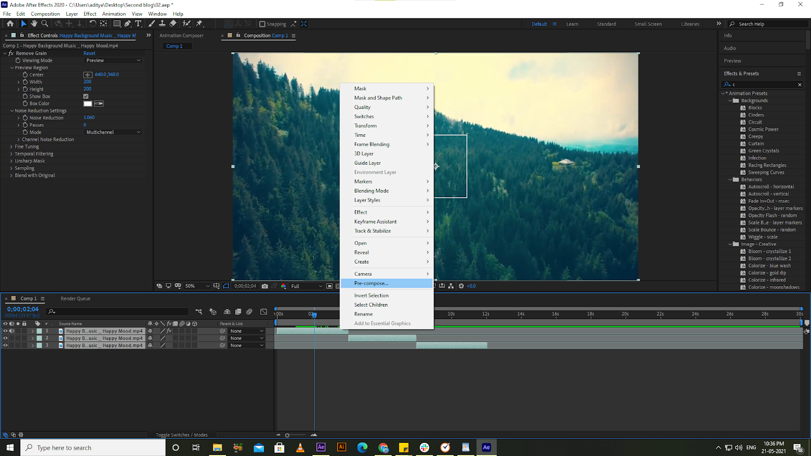 pre comp in after effects