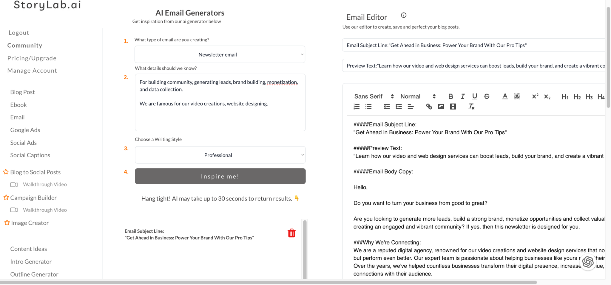 11 Best AI Email Writing Tools: A Gateway to More Impactful Emails 37 storylab email generation 2048x957 1