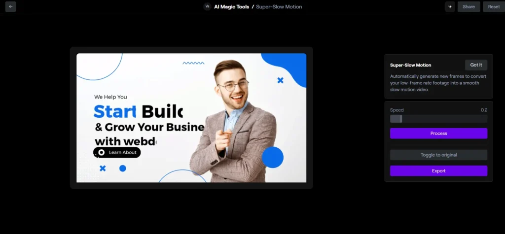 Master Video Editing in Minutes: Showcase of 19 AI Video Editing Tools 17 super slow motion editing option