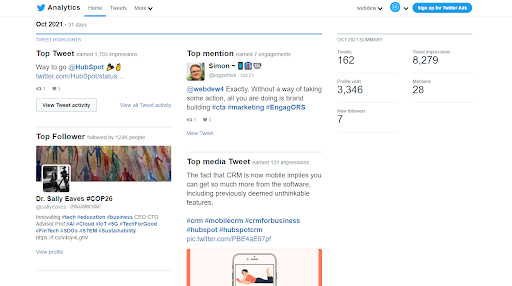 webdew Agency Updates October 2021 3 webdew twitter analytics 1