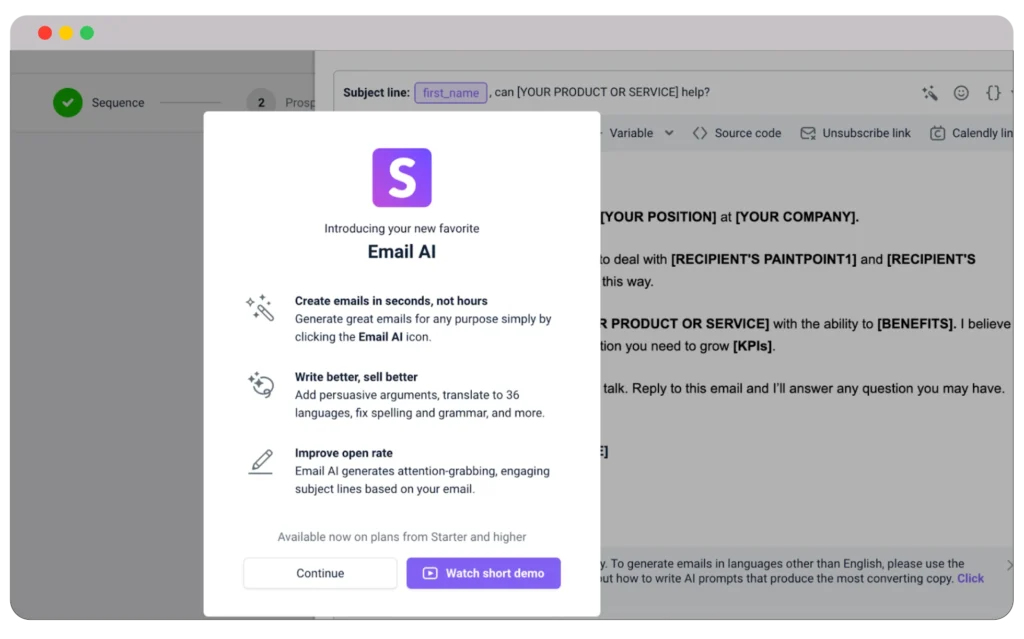 AI Email Writer in Snov.io