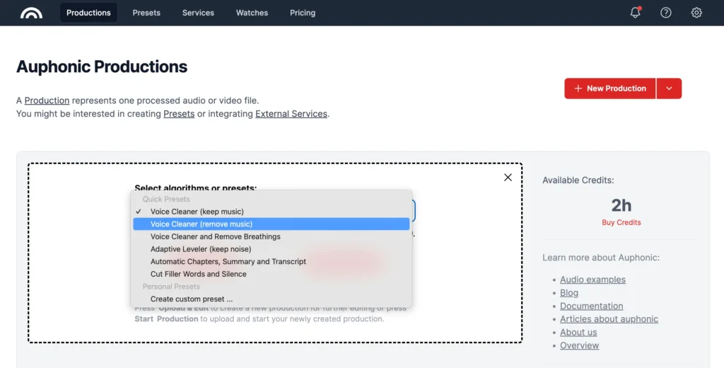 Auphonic generating results