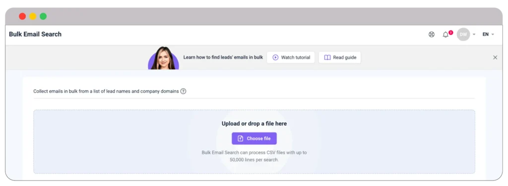 Bulk email search option in snov.io
