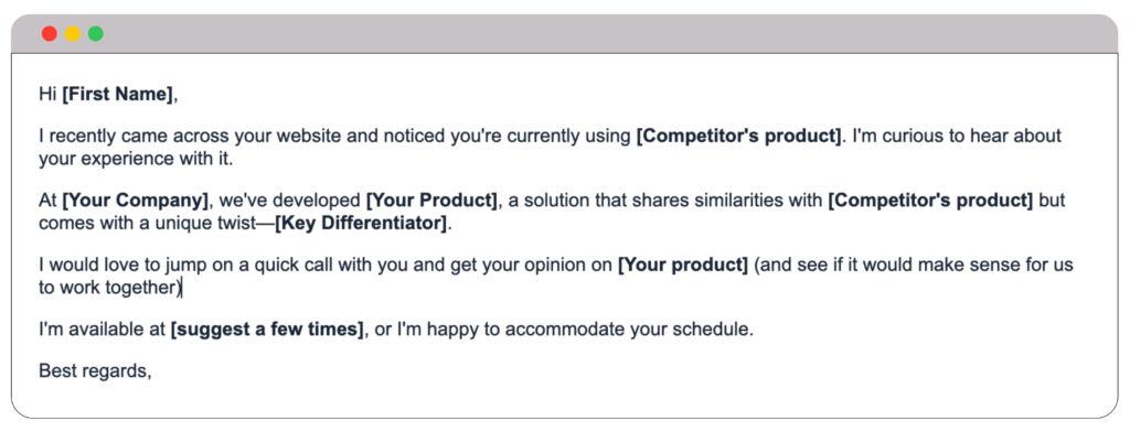 Cold email for prospect using competitors product
