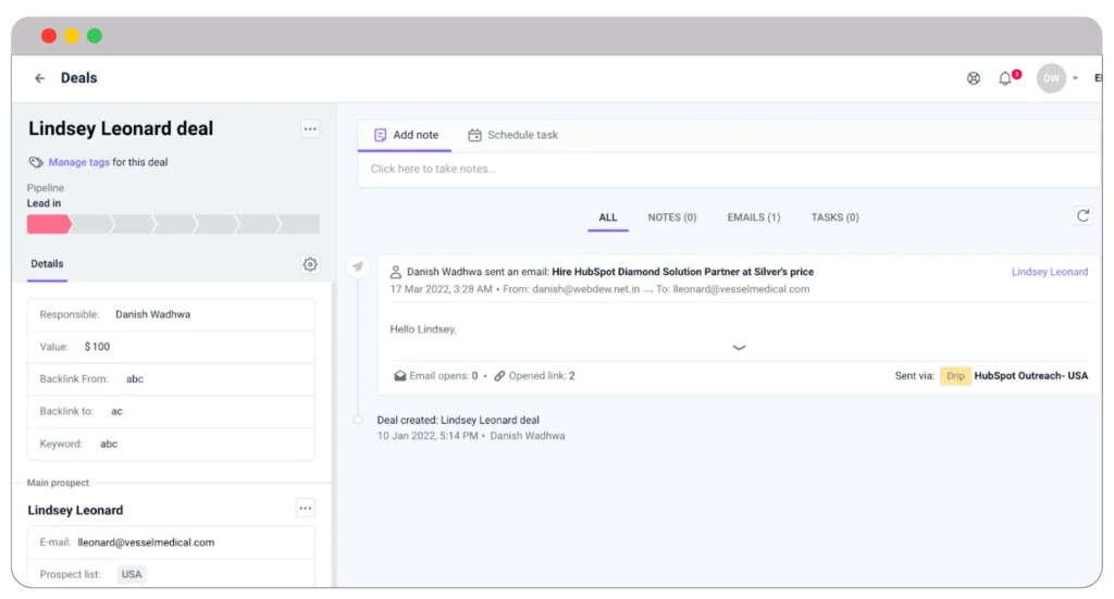 Deal management in snov.io 1