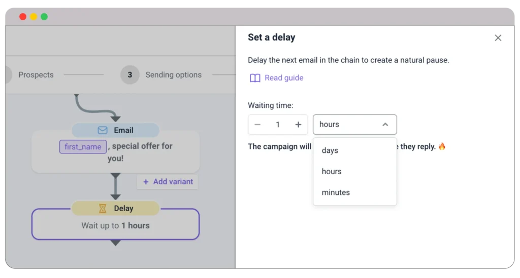 Delay step while creating drip campaign