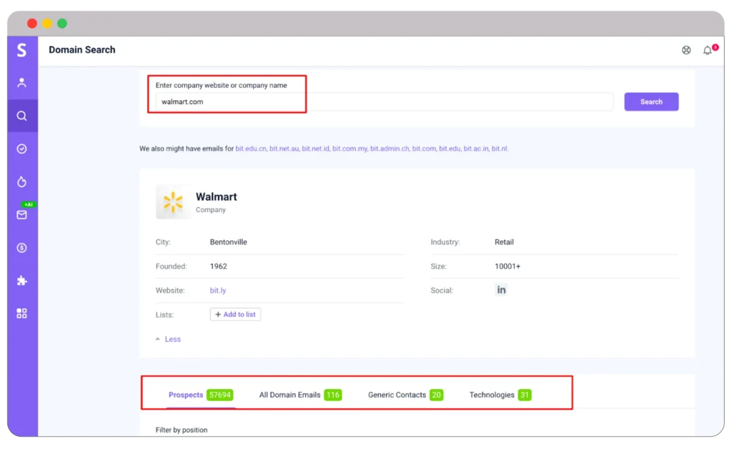 Domain search feature
