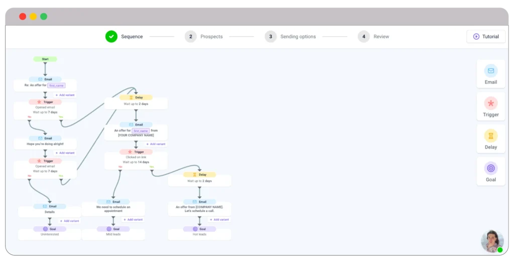 Drip campaign editor in snov.io