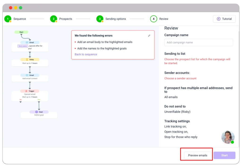 Email warmup option in snov.io