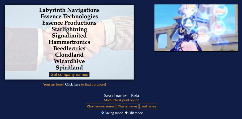 Fantasy name generation results