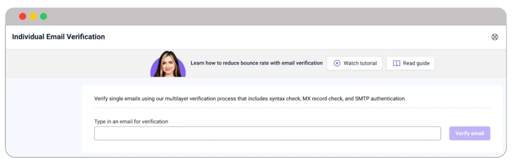 Individual email verification in snov.io