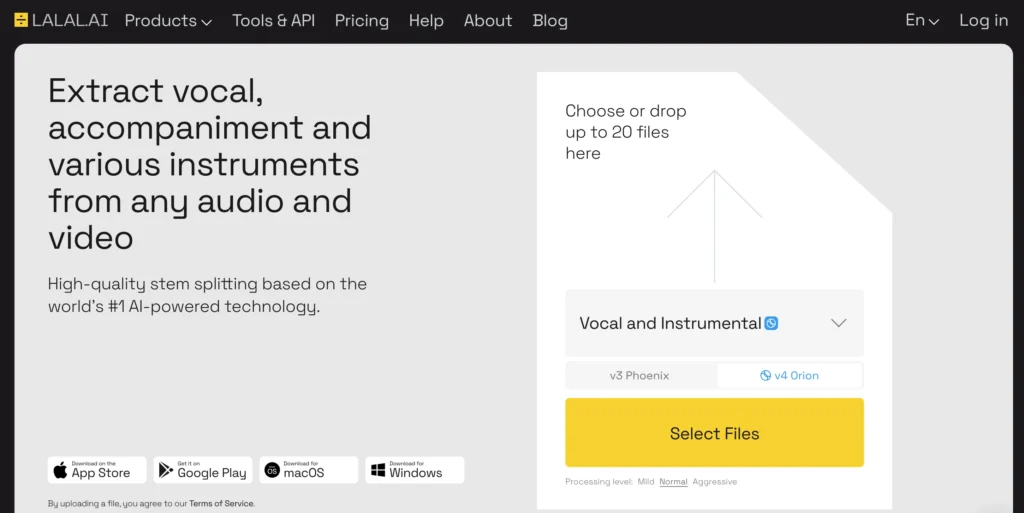 LALAL music voice enhancer with ai