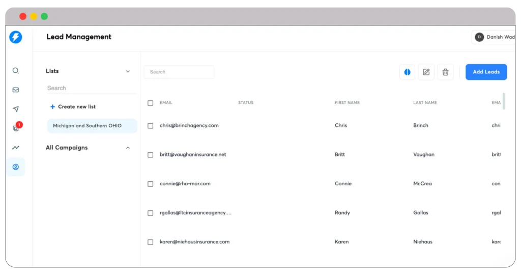Lead Management option in Instantly.ai 2