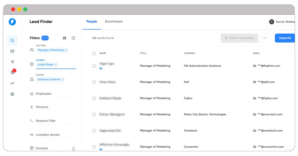 Lead finder option Instantly.ai