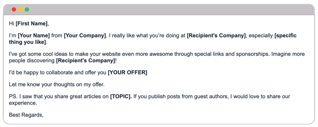 Link Building Cold email template