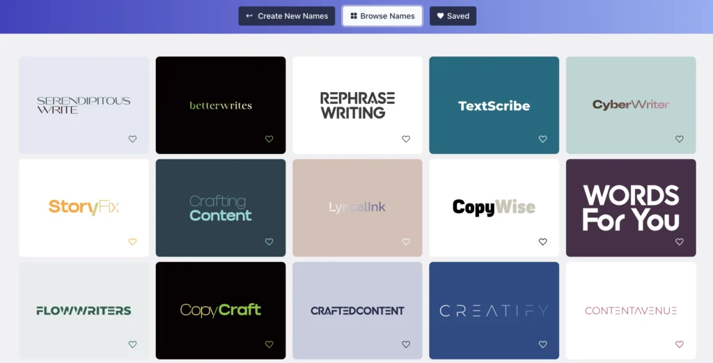 Namelix generating results