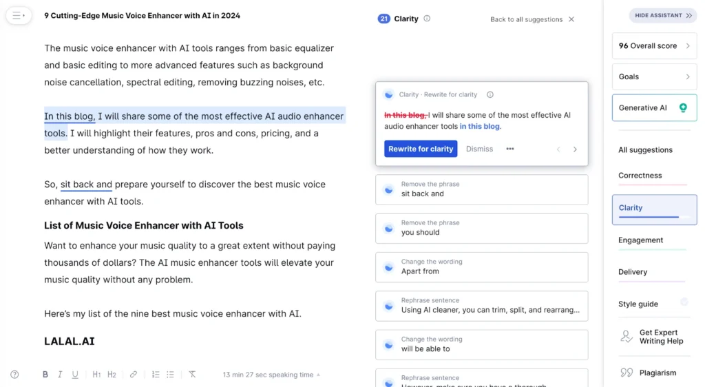 Premium clarity checker