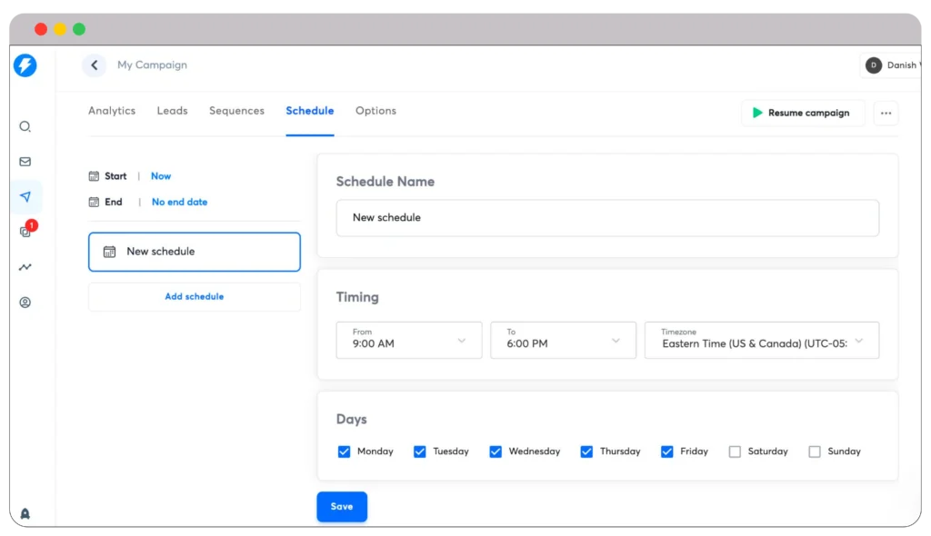 Schedule option in email campaigns