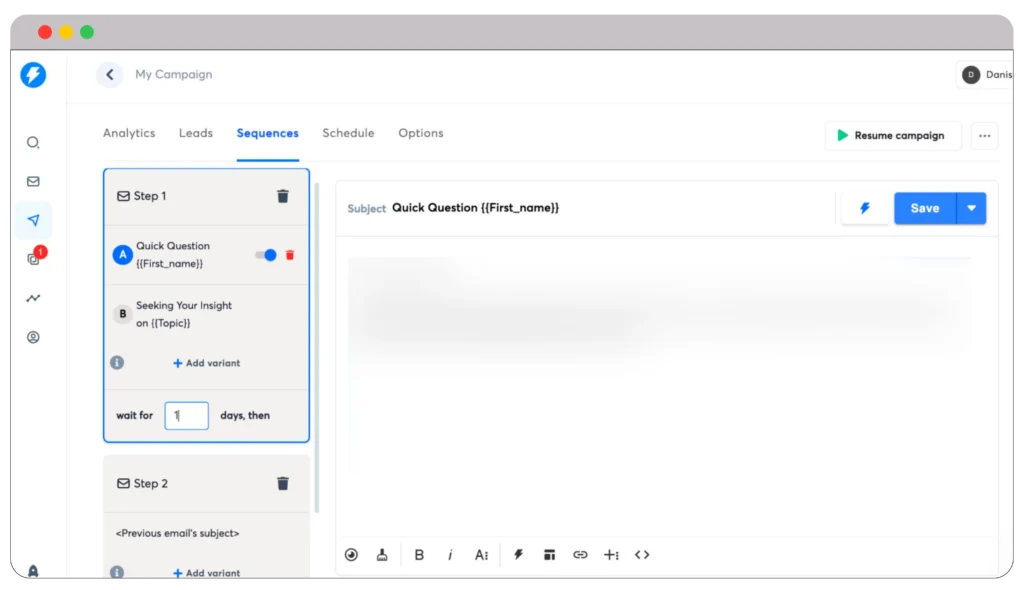 Sequences in email campaigns