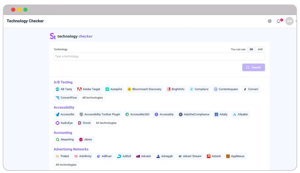 Technology chechker in snov.io