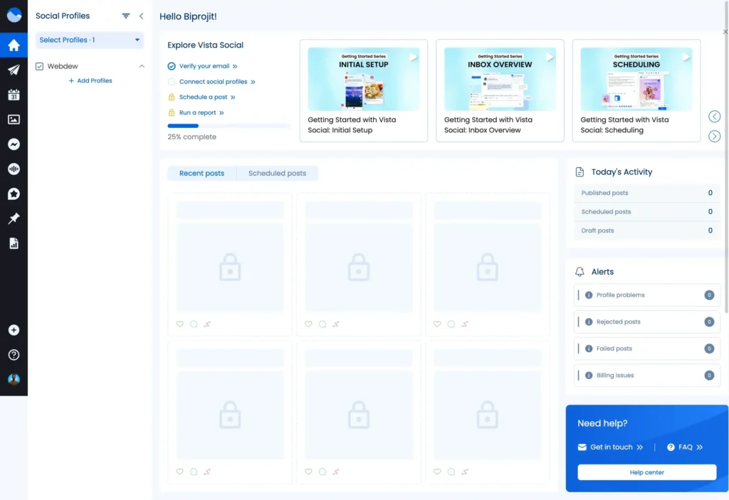 Vista social dashboard