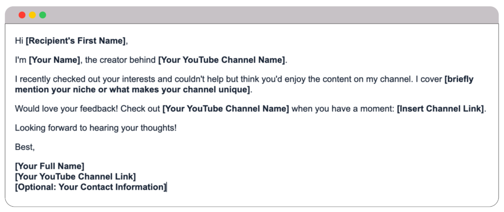 YouTube promotion cold email