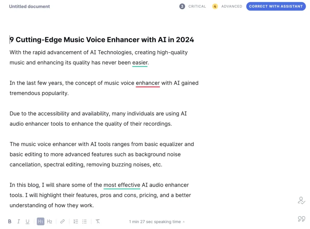 editing document on grammarly