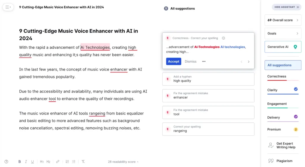 grammarly checking correctness