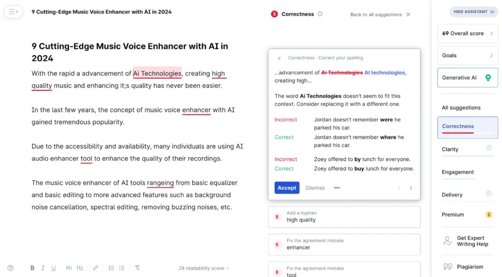 grammarly elaboating suggestions